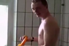 Naked guy showering