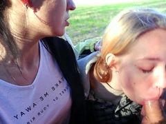 Girls Training To Be Sluts - Outdoor Double Blowjob &amp; Cum