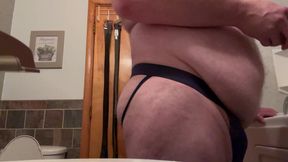 Fat Belly Chub takes Big Dildo in his jockstrap!