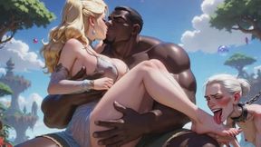 Old Granny Humiliated Licking Young Woman Feet - Sitting on Muscular Black Bull Lap