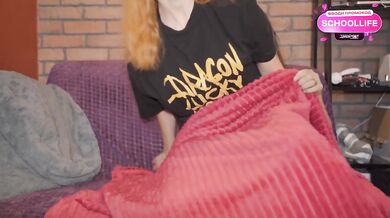 Step sis shushes me under blanket during movie raw anal creampie