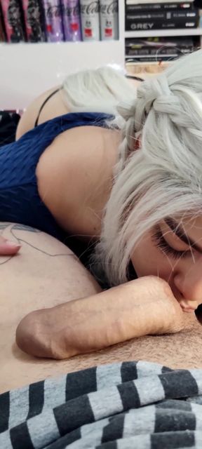 My White Haired Blonde Giving a Perfect Deep Throat   Clip 1