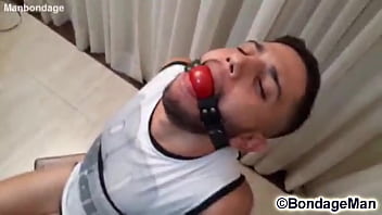 Tavinho in bondage is gagged many times for audition gag test