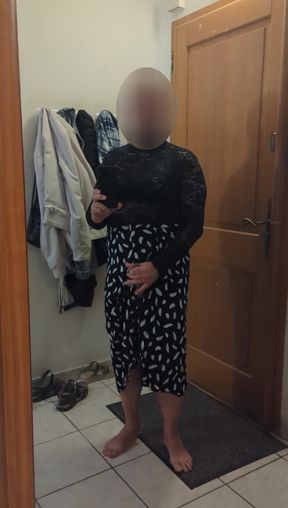 Crossdresser masturbating in skirt