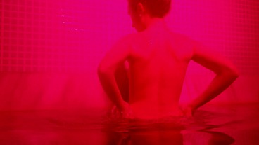Ariel Ortiz bathes naked in a thermal bath and celebrates afterwards by having her second squirt in a hotel
