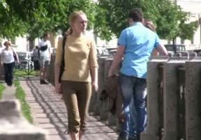 Amateur Russian bitch in public pisses in her pants