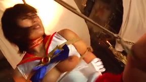 Meek Otaku Spanks Anime-Going Co-ed in School-Bandages and Costume