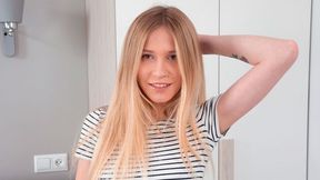 Stunning blonde teen Jasmine grabs her lovely sex toys