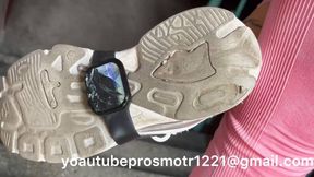 Nastya teen sport girl HARD crush NEW apple watch series 10 ( trampling and walking and stomping and jumping ) + street walking foot fetish and domination sneakers + high heels and barefoot