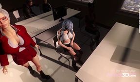 Futanari teacher fucking her futa student in the classroom in a 3d animation