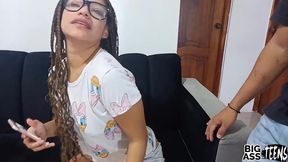 convincing my cute stepsister to fuck she has a big ass that warms my cock and makes it hard