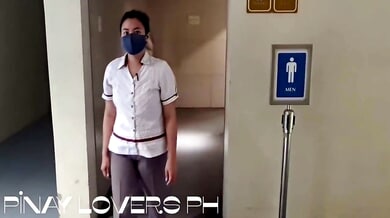 Filipina schoolteacher gives bold blowjob in mall restroom stall