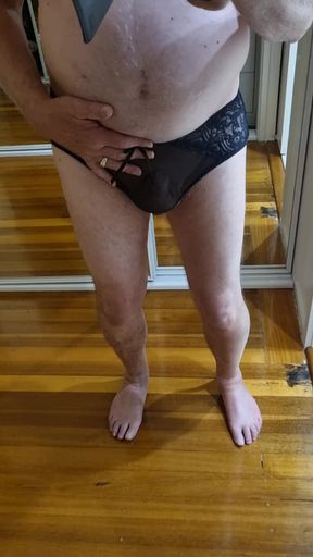 Black sheer and lace panties for little cock