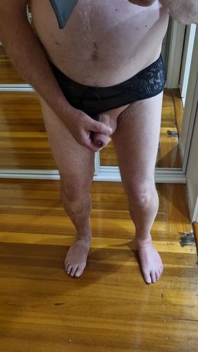 Black sheer and lace panties for little cock