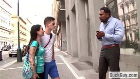Interracial couple enjoys BBC while cuck gets humiliated