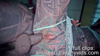 Skinny heavily tattooed dreadhead teen with splitted tongue get anal fucked