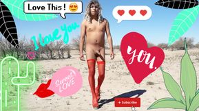 Cheap slut strips naked in heels and butt plug in public very hot enjoy it