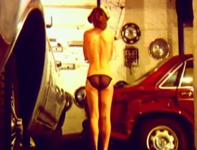 Slender white vintage brunette gives head and rides mechanic