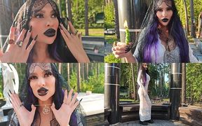 Gothic Witch Wanders the Cemetery, Performs Black Magic Rituals, and Makes You to Worship Her and Satan.
