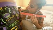 Big Dick and Big Balls Being Sucked On By Honey Golden Ebony With MEASURING RULER