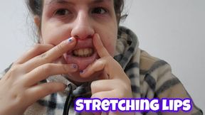 Extreme Bottom Lip Stretching - Pulling Lips Far Down Close Up