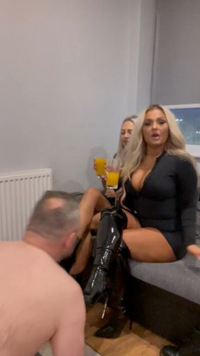 Bootworship with two blonde bullies