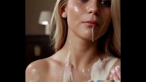 Transgender Blonde Being Cute While Cumming All Over Her Body While Growing Another Trans Cock Tip At The Same Time, AI Generated