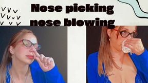 Extreme nose picking and intense nose blowing with lots of real snot