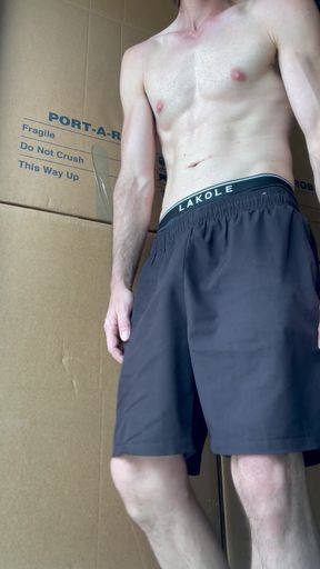 Jumping around with cock swinging