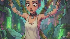 hot anime tattooed babe is tied to a cross in BDSM bondage showing off her sexy hairy stinky armpits