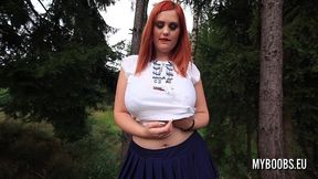 huge tits redhead alexsis faye in forest bra fetish and bouncing boobs