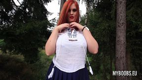 huge tits redhead alexsis faye in forest bra fetish and bouncing boobs