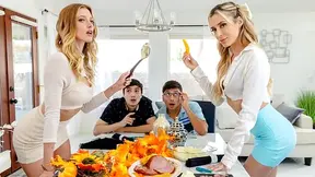 These slutty moms compete to see whose stepson has the biggest damn cock at dinner