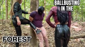 Double severe ballbusting in the forest