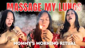 ChainSmoking Asian MILF Morning Ritual: Topless Breasts & Lungs Massage + Nipple Burn