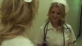 Very naughty nurses, Paige Ashley and Sunny Lane, both hot blondes with big boobs, wearing...