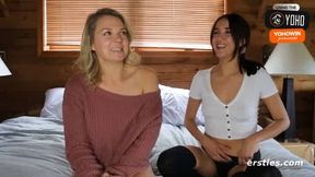 Soapy Blonde And Brunette Lesbian Kissing