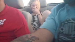 Hot Blue Eyed Blonde Dildo Fucking in the Back of Convertible