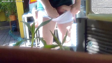 Redhead boy tries to pee in a bottle hiding from his friend. Caught, it ends up in watersports and a gay blowjob