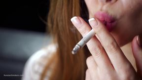 Soft Russian Beauty Smoking Cigarette Calm Moments
