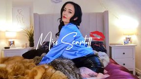 Scarlett's blue satin blouse and sexy fox coat fuck