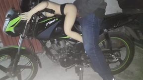 Hotwife rides cock while sitting on a motorcycle