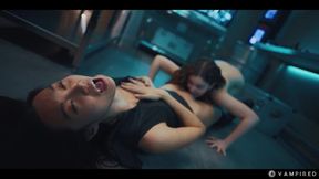 Asian and Brunette Lesbians Engage in Seductive Vampire Play