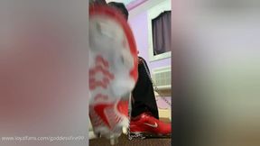 Red Nike Metal Cleats Trampling - Part 5 (closeup view)