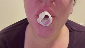 Sugargirlx2 Chews Strip Gum with Mouth Open & Blows Bubbles