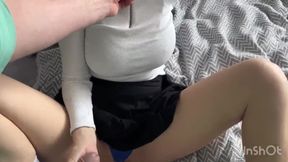 Busty college student rides a thick uncircumcised dick after college