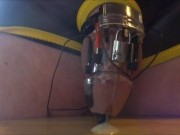 Estim cum milking with electro chastity device