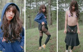 Asian Sissy Chastity and Pantyhose Outside