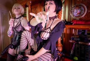 Puffin While Packing with Lilith - Two Mistresses Smoking with giant Strap-on Cocks