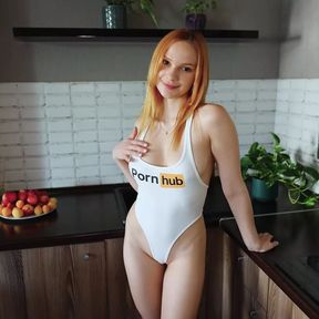 Petite housewife lets her tall lover fuck her ass and pussy in the kitchen